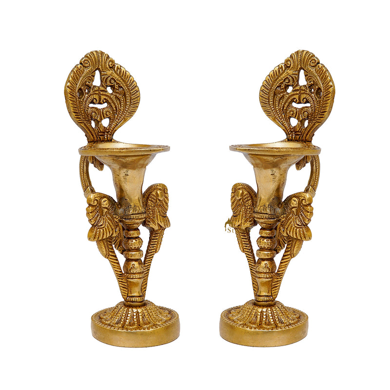 Brass Oil Lamp Diya Pair For Home Temple Religious Decor Showpiece 8 Inch