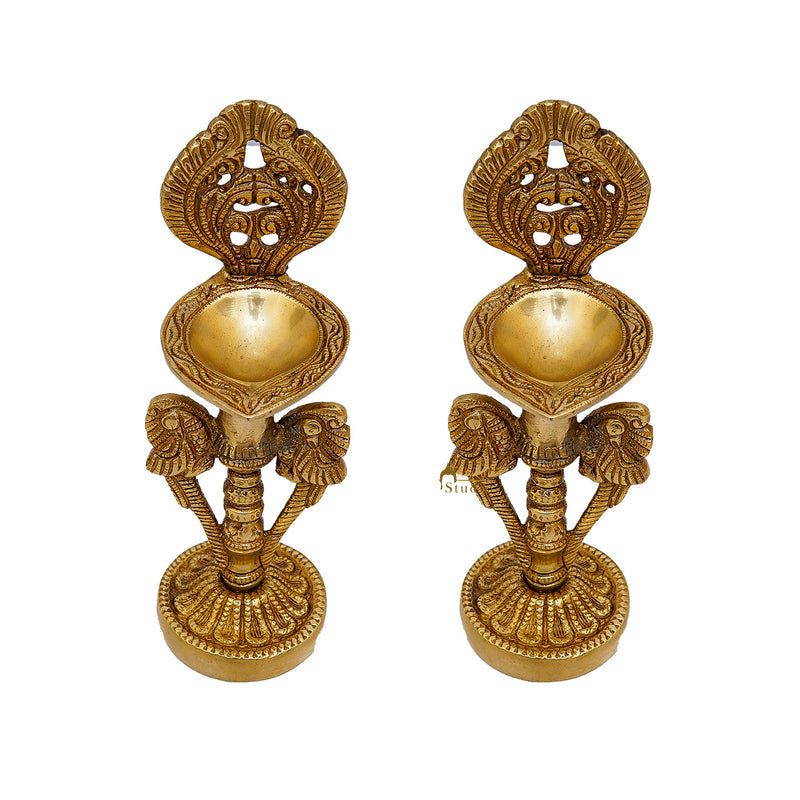 Brass Oil Lamp Diya Pair For Home Temple Religious Decor Showpiece 8 Inch