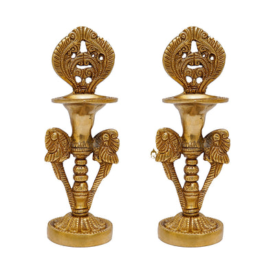 Brass Oil Lamp Diya Pair For Home Temple Religious Decor Showpiece 8 Inch