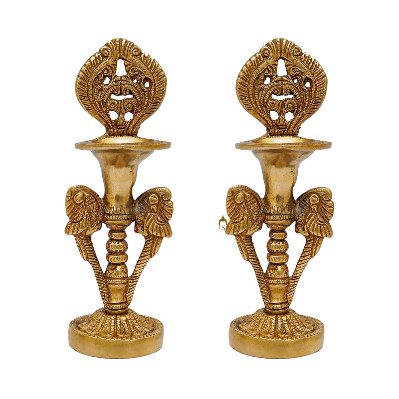 Brass Oil Lamp Diya Pair For Home Temple Religious Decor Showpiece 8 Inch