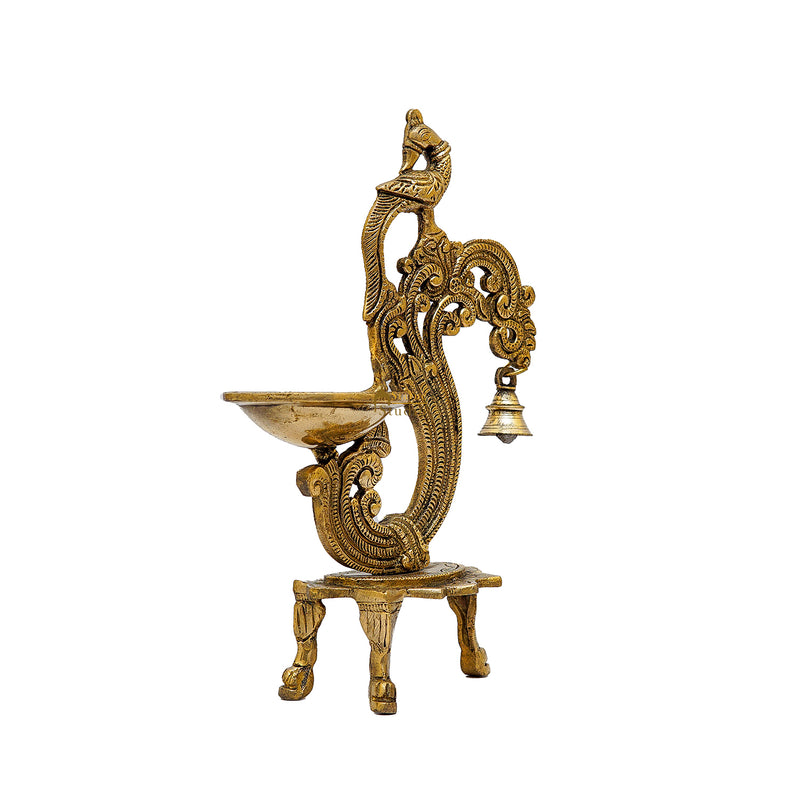 Brass Parrot Lamp Diya With Bell 12 Inches