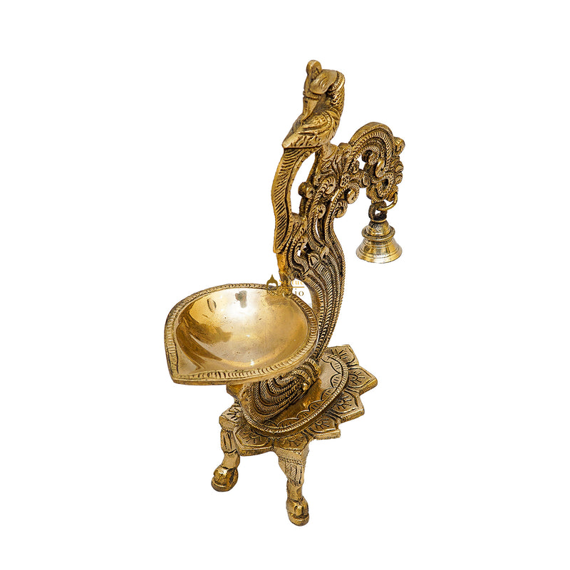 Brass Parrot Lamp Diya With Bell 12 Inches