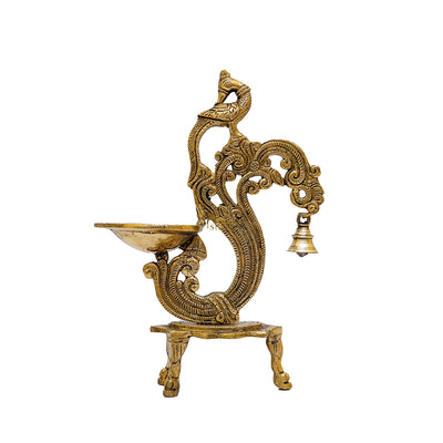 Brass Parrot Lamp Diya With Bell 12 Inches