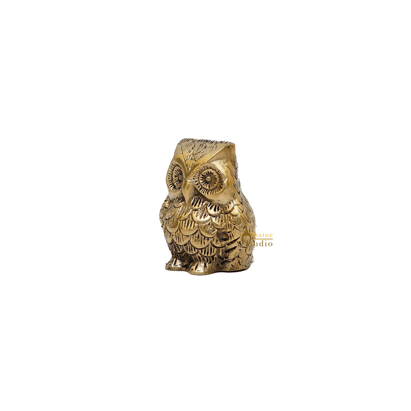 Brass Owl Statue Feng Shui Vastu Showpiece 2.5 Inch