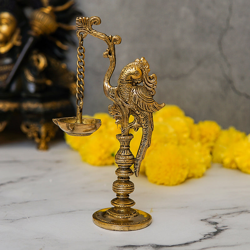 Brass Antique Bird Diya For Pooja Room Decor 8" - SKU - 462463