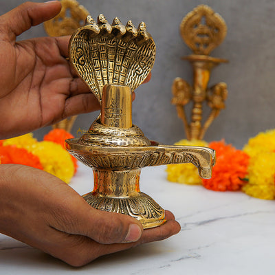 Brass Shiva Lingam With Naag 6.5 Inch