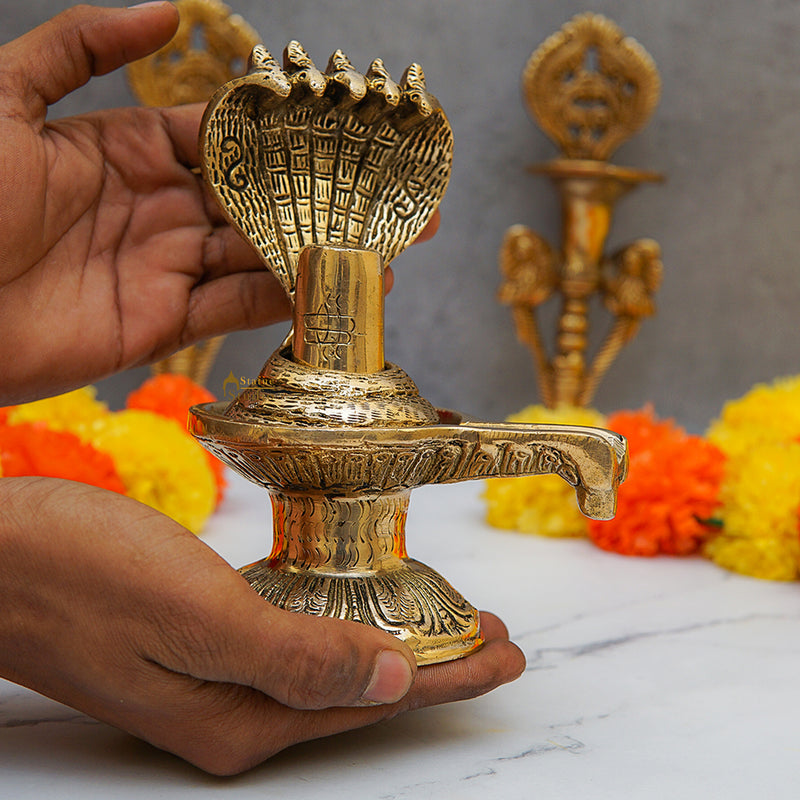 Brass Shiva Lingam With Naag 6.5 Inch