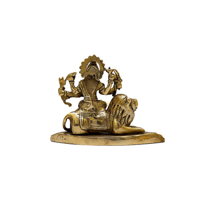 Brass Goddess Durga Statue With Sitting Lion 4.5 Inch