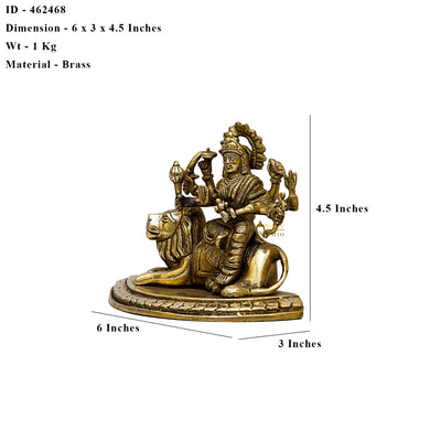 Brass Goddess Durga Statue With Sitting Lion 4.5 Inch