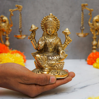 Brass Goddess Lakshmi Statue 5 Inch