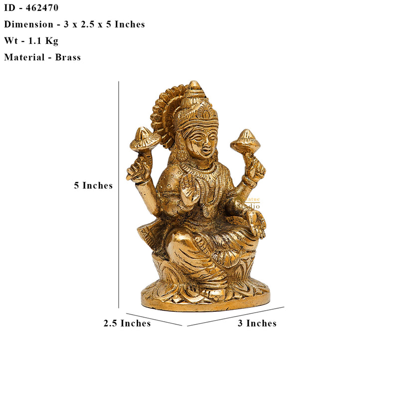 Brass Goddess Lakshmi Statue 5 Inch