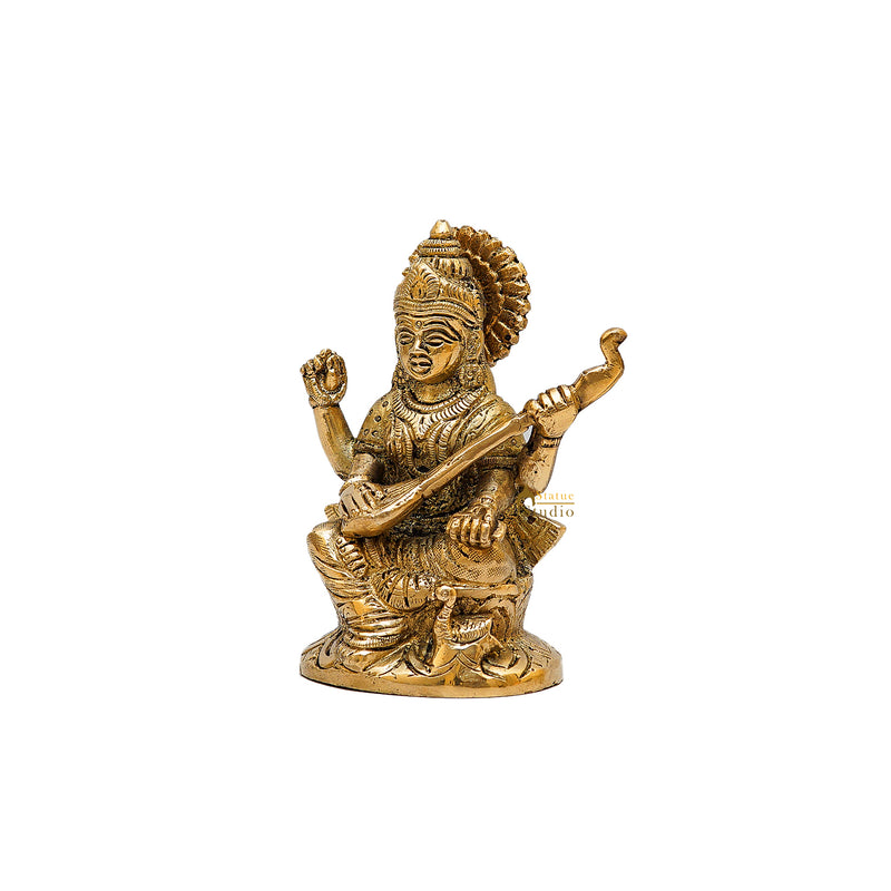 Brass Saraswati Idol For Temple Decor 5 Inch