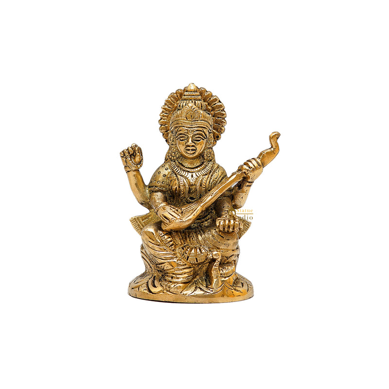 Brass Saraswati Idol For Temple Decor 5 Inch