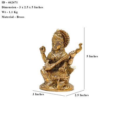 Brass Saraswati Idol For Temple Decor 5 Inch