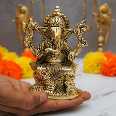 Ganesha Lakshmi Brass Statue 5 Inch