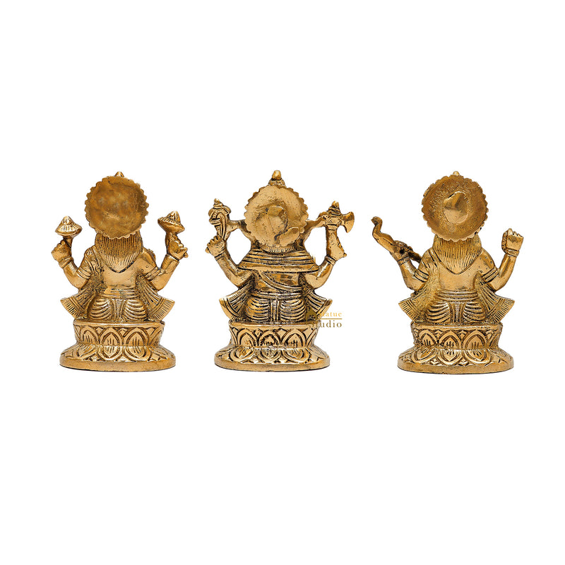 Brass Ganesha Lakshmi Saraswati Idols For Diwali Home Puja Décor Gift 5"