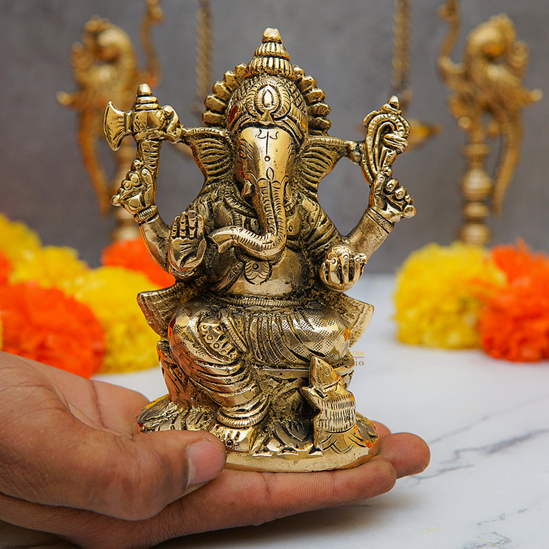 Brass Ganesha Lakshmi Saraswati Idols For Diwali Home Puja Décor Gift 5"