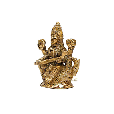 Brass Saraswati Statue For Home Decor 4 Inch