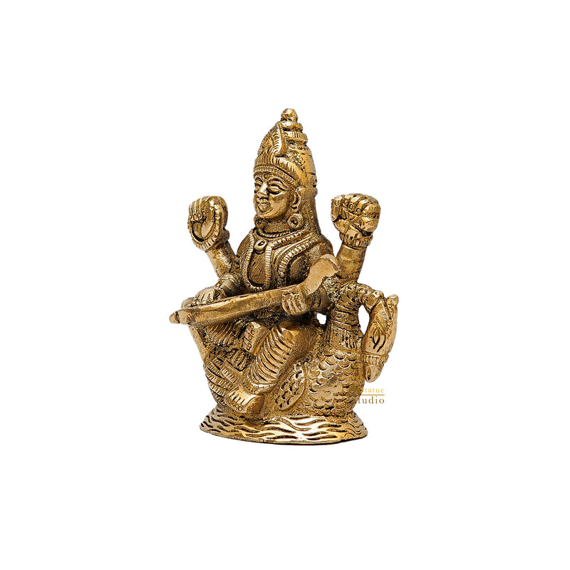 Brass Saraswati Statue For Home Decor 4 Inch