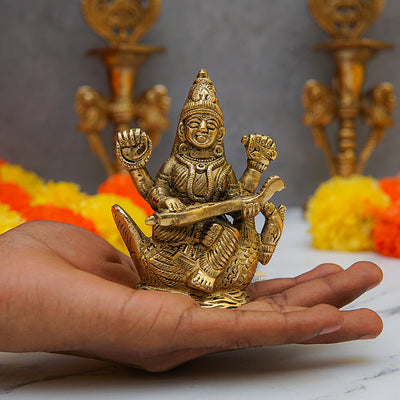 Brass Saraswati Statue For Home Decor 4 Inch