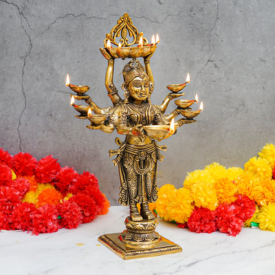 Brass Deeplakshmi Statue For Pooja Room Home Decor And Gifting 15" - SKU - 462514