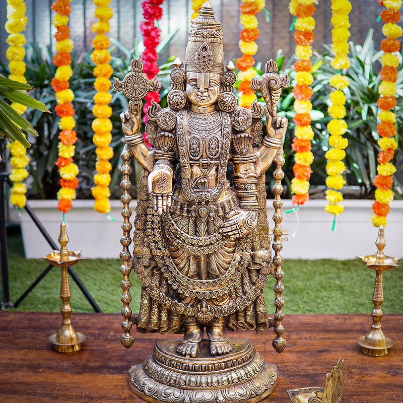 Brass Large Tirupati Balaji Statue Stone Religious Idol 3 Feet For Decor