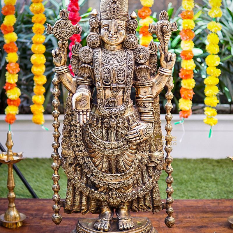 Brass Large Tirupati Balaji Statue Religious Idol 3 Feet For Decor