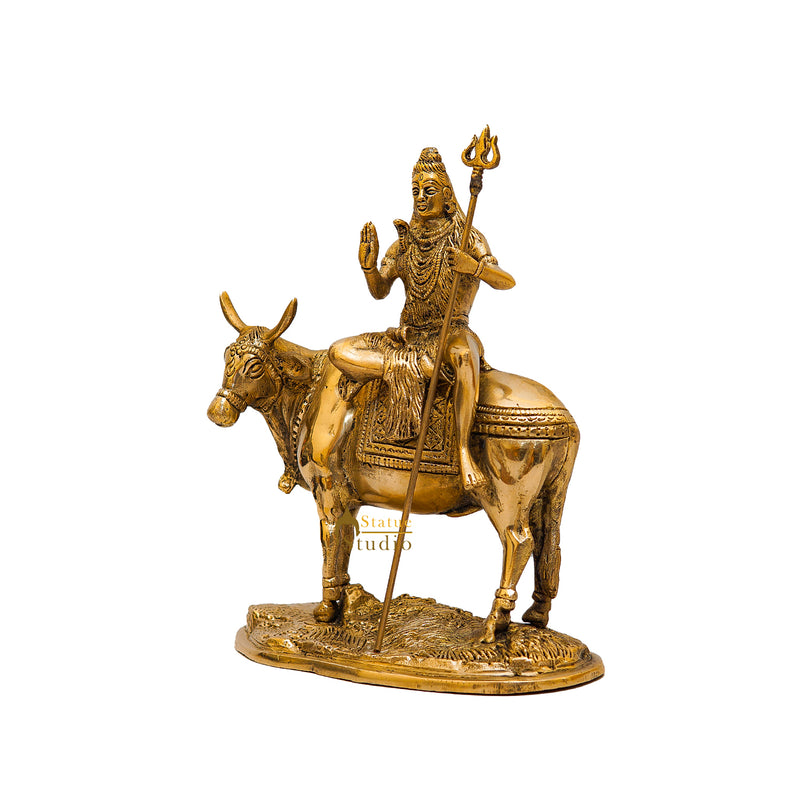 Brass Shiva Idol Seated On Nandi 9 Inch