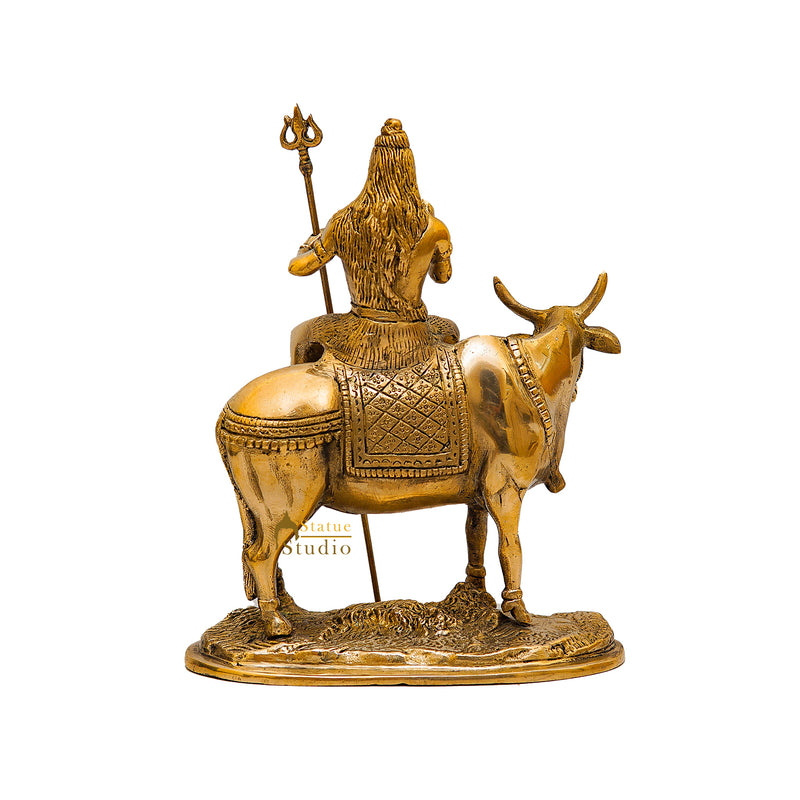 Brass Shiva Idol Seated On Nandi 9 Inch