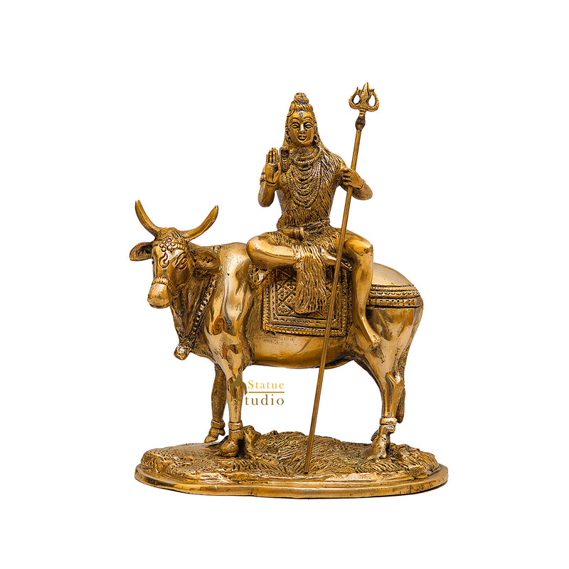 Brass Shiva Idol Seated On Nandi 9 Inch