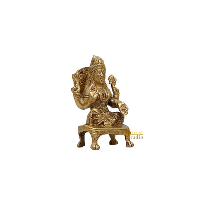 Brass Goddess Lakshmi Statue On Chowki 5 Inch