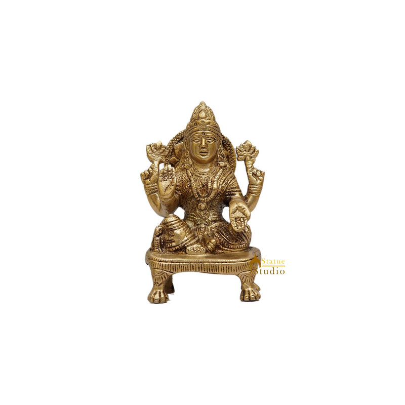 Brass Goddess Lakshmi Statue On Chowki 5 Inch