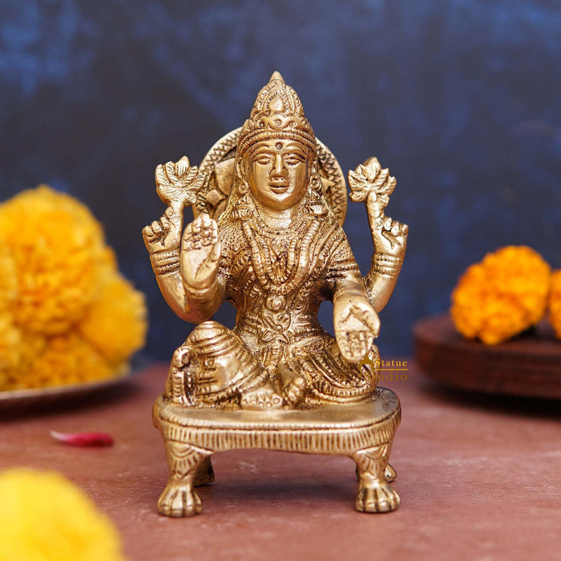 Brass Goddess Lakshmi Statue On Chowki 5 Inch