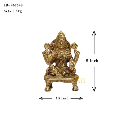 Brass Goddess Lakshmi Statue On Chowki 5 Inch