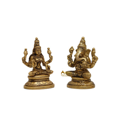 Brass Superfine Ganesha Lakshmi Idols 3.5 Inches