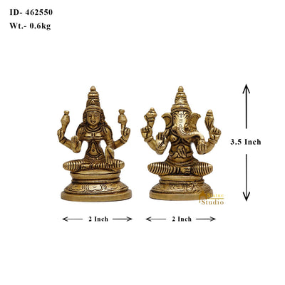 Brass Superfine Ganesha Lakshmi Idols 3.5 Inches