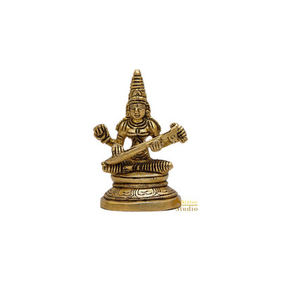 Brass Small Saraswati Statue For Home Decor 3.5 Inch