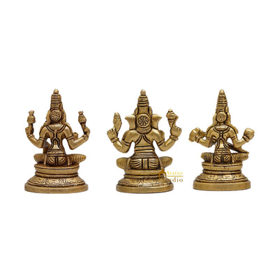 Brass Ganesha Lakshmi Saraswati Idols For Diwali Home Puja Decor 3.5"