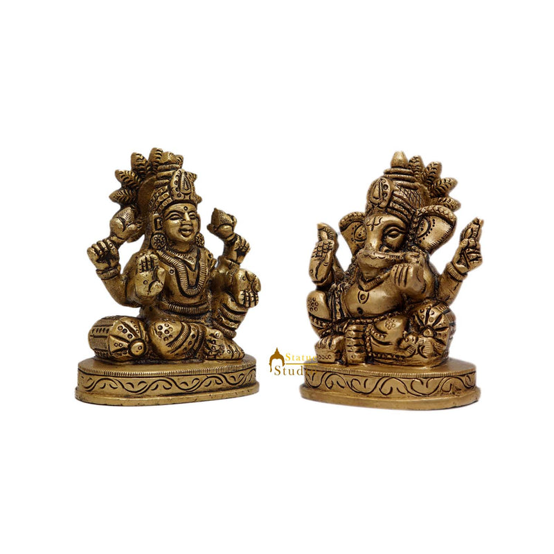 Brass Ganesha Lakshmi Idols 3 Inches