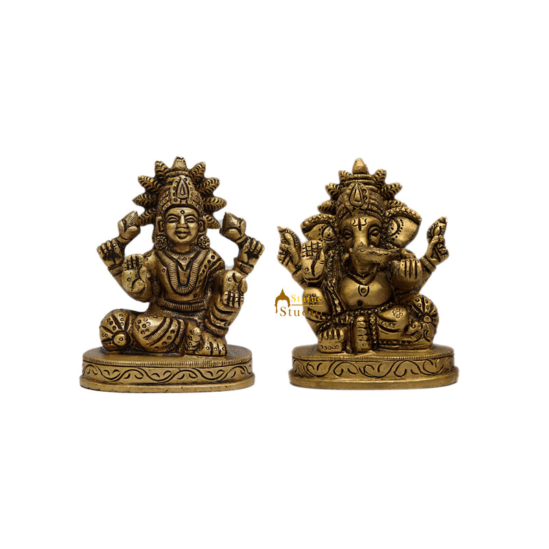 Brass Ganesha Lakshmi Idols 3 Inches