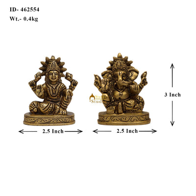 Brass Ganesha Lakshmi Idols 3 Inches