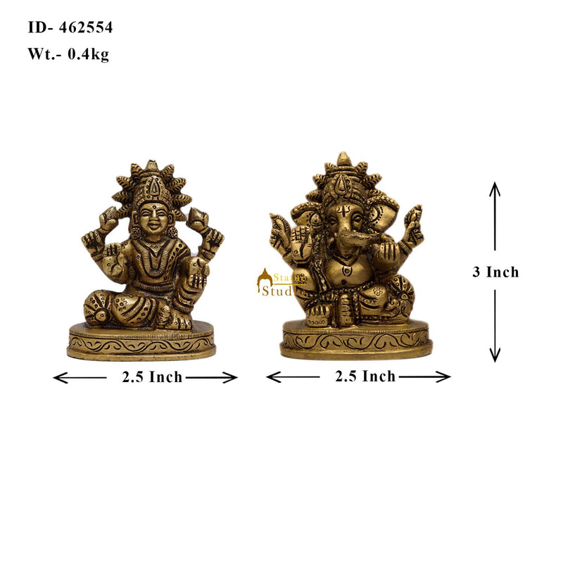 Brass Ganesha Lakshmi Idols 3 Inches