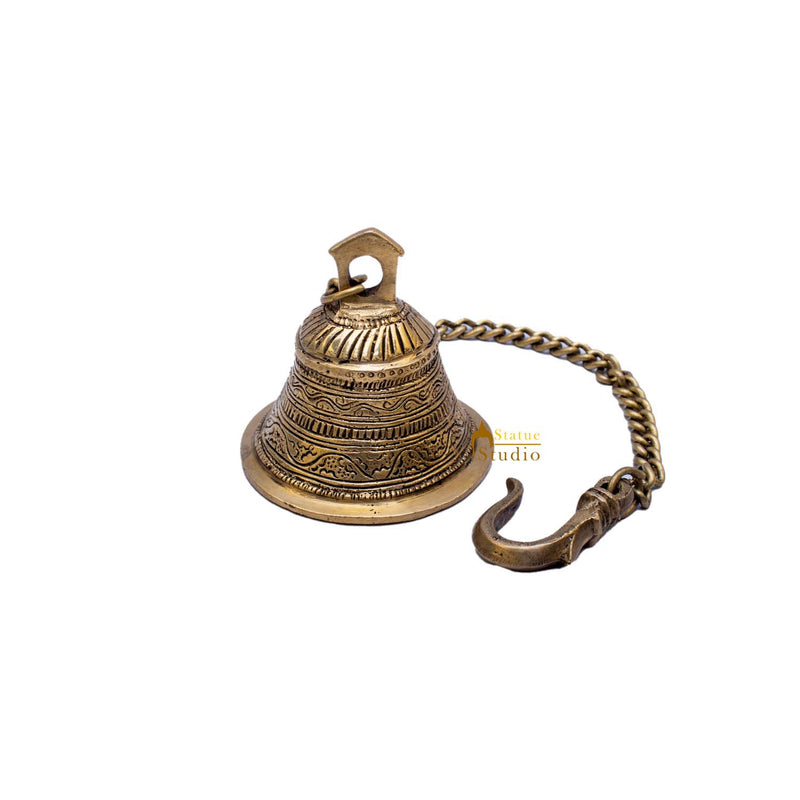 Brass Engraved Hanging Bell 3 inch diameter