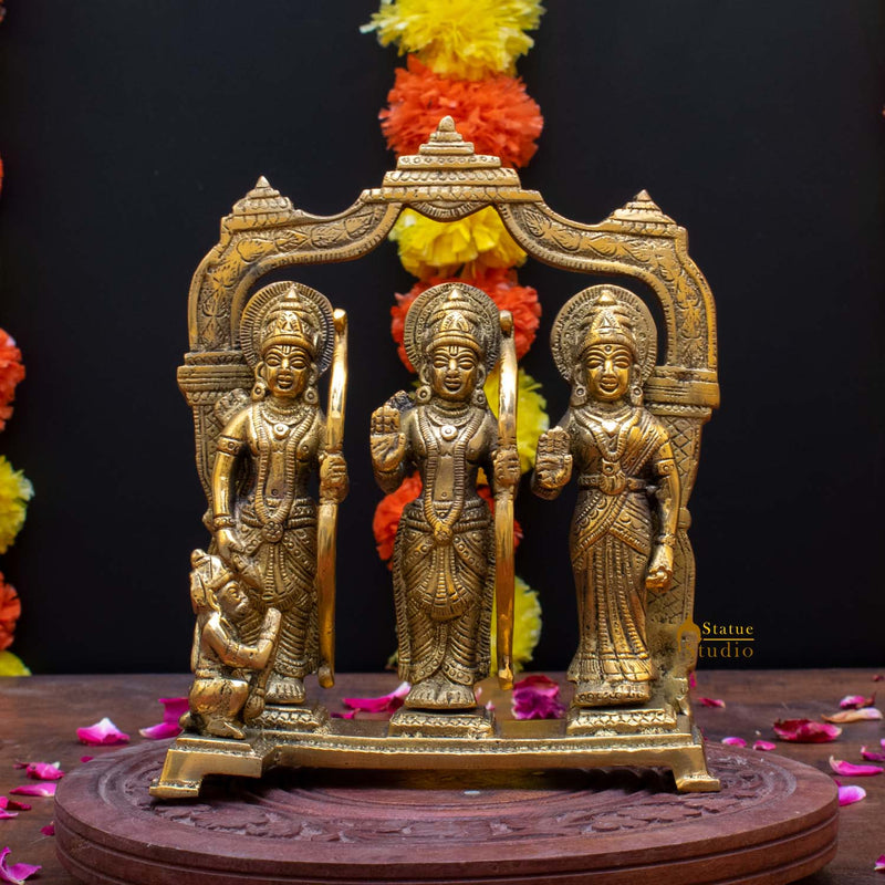Brass Antique Ram Darbar Statue Rama Family Idol Home Religious Decor 7" - SKU - 462560