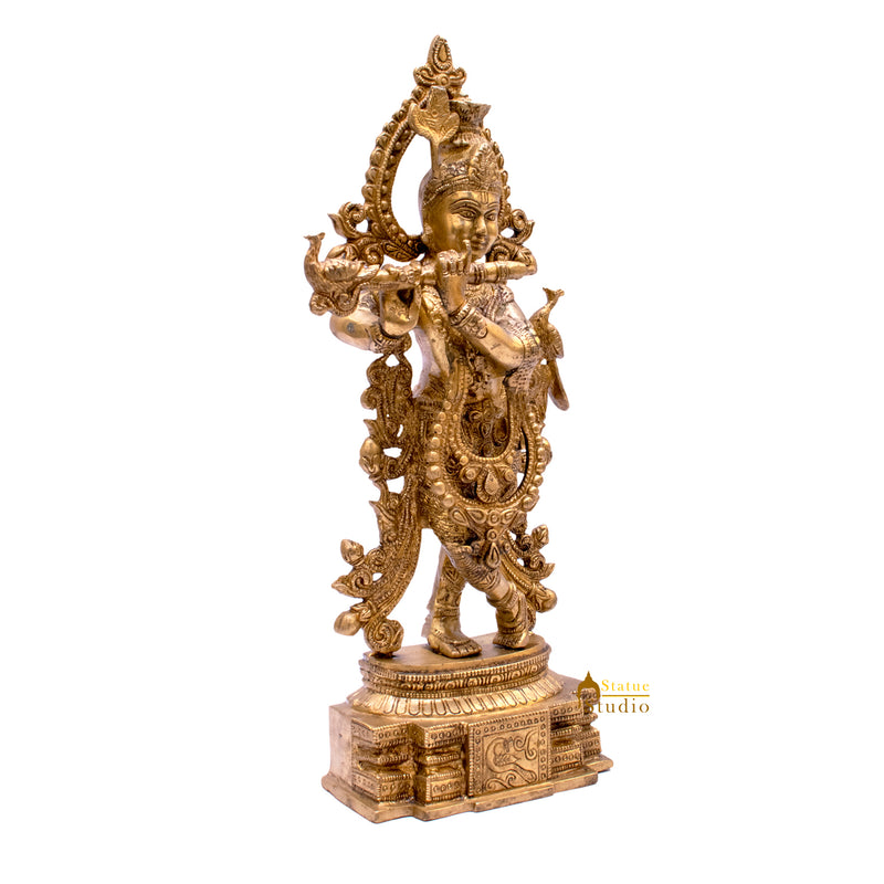 Brass Lord Krishna Statue Idol Showpiece For Home Pooja Decor Gift 15"