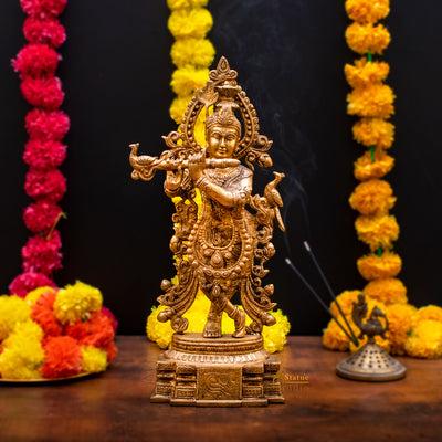 Brass Lord Krishna Statue Idol Showpiece For Home Pooja Decor Gift 15" - SKU - 462564