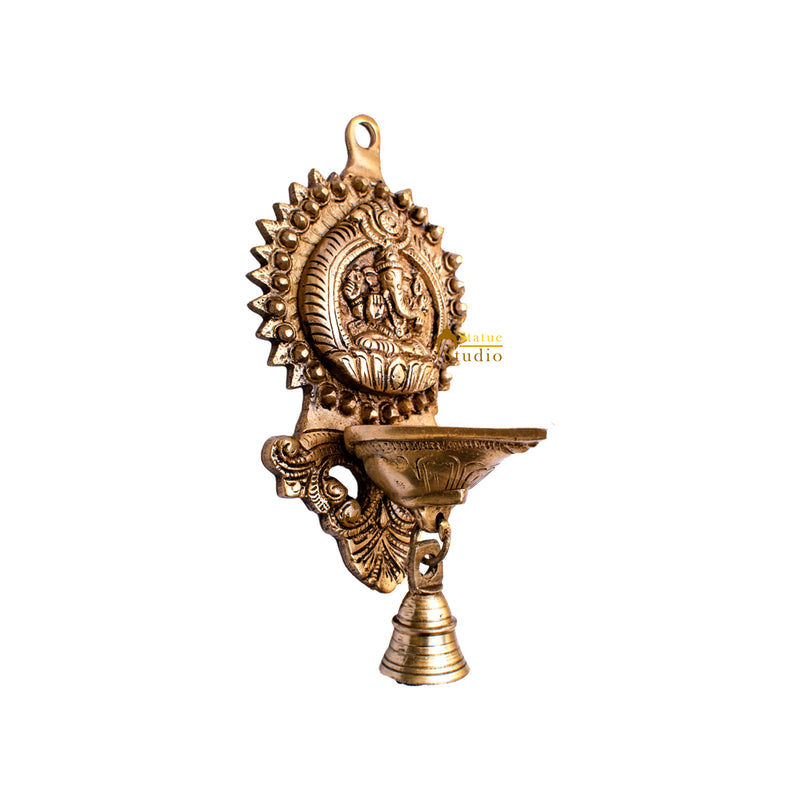 Brass Ganesha Diya Lamp Wall Hanging For Home Temple Decor 9 Inch