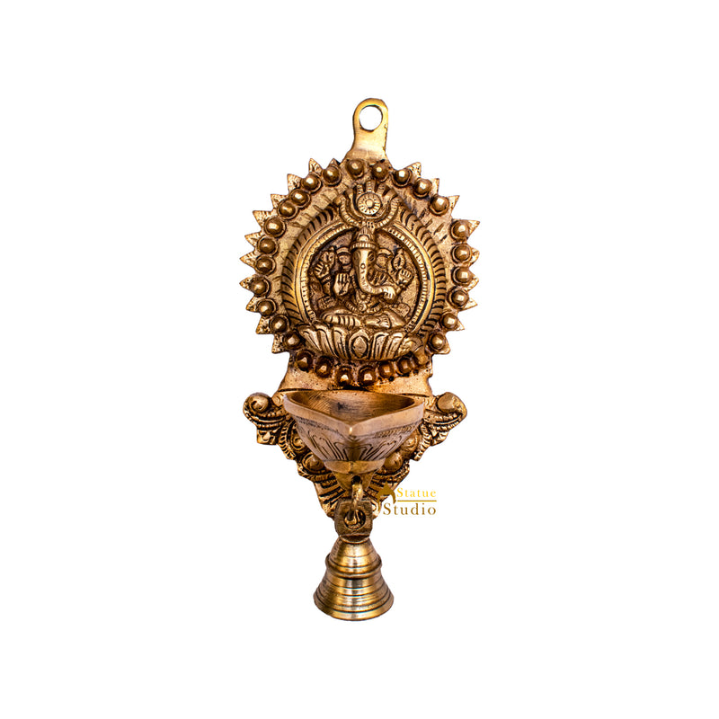 Brass Ganesha Diya Lamp Wall Hanging For Home Temple Decor 9 Inch