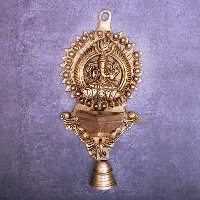 Brass Ganesha Diya Lamp Wall Hanging For Home Temple Decor 9 Inch