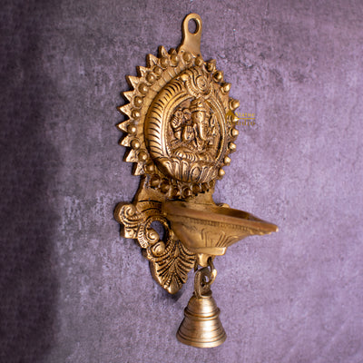 Brass Ganesha Diya Lamp Wall Hanging For Home Temple Decor 9 Inch